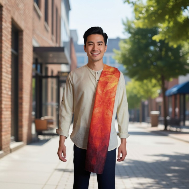 Khăn đũi dài tơ tằm Ánh Dương cam Hổ phách 45*180 cm